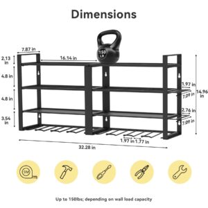 jsyonii Power Tool Organizer,8 Drill Holder Wall Mount,4 Layers Wall Mount Garage Organizers,Floating Cordless Metal Heavy Duty Tool Organizers Utility Rack with Screwdriver Pliers Hammer Holder