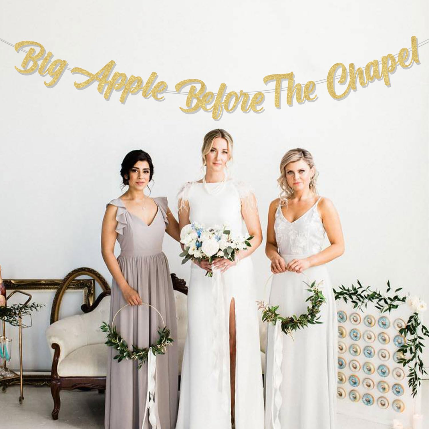 Big Apple Before The Chapel Bachelorette Banner Decoration, Gold Glitter Letter Banner for Bridal Shower Engagement Wedding Hen Party Supplies