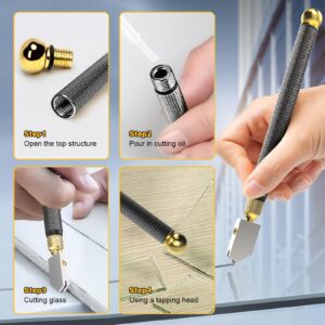 Glieskir Glass Cutter, Upgrade Glass Cutter Tool, Pencil Style Oil Feed Carbide Tip for Glass Cutting/Tiles/Mirror/Mosaic, 2mm-20mm