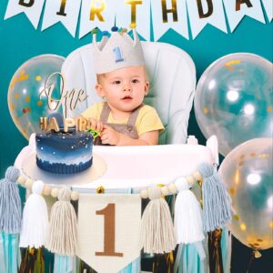 Baby Boy First Birthday Party Decorations Blue High Chair Banner 1st Birthday Crown Cake Topper 1st Birthday Decor