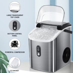 Nugget Countertop Ice Maker with Chewable Pellet Ice, Antarctic Star Portable Ice Machine Pebble Ice with Self-Cleaning, 34Lbs/24H, One Button Operation, for Kitchen, Home Stainless Steel Black