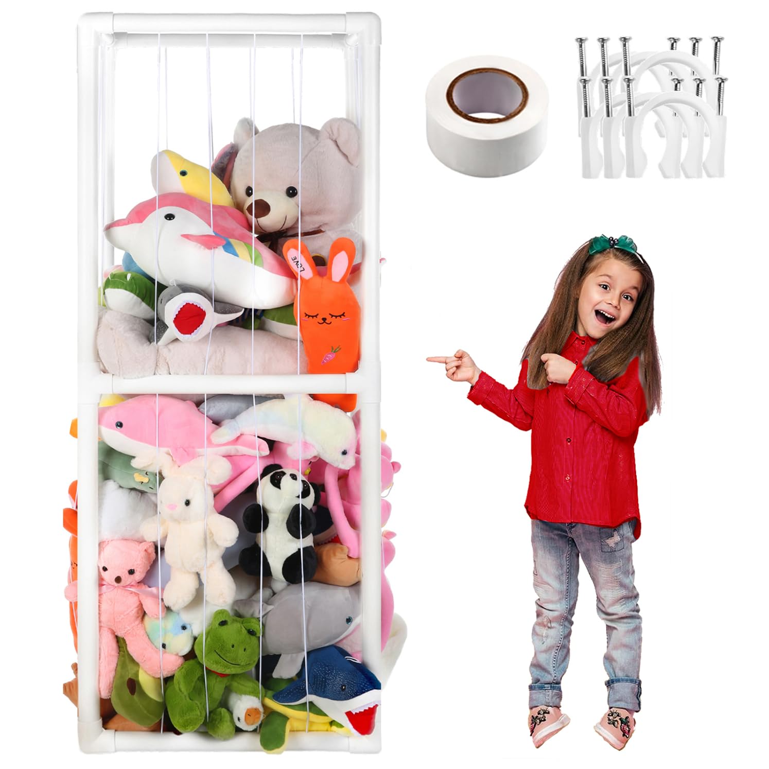 Essenhome Extra-Large Stuffed Animal Zoo Storage, Thicker Tube Holder – Elegant, Furniture-Grade PVC Design for Playroom/Nursery, Ideal Kids' Birthday Gift! (Extra Large Two-Storey)