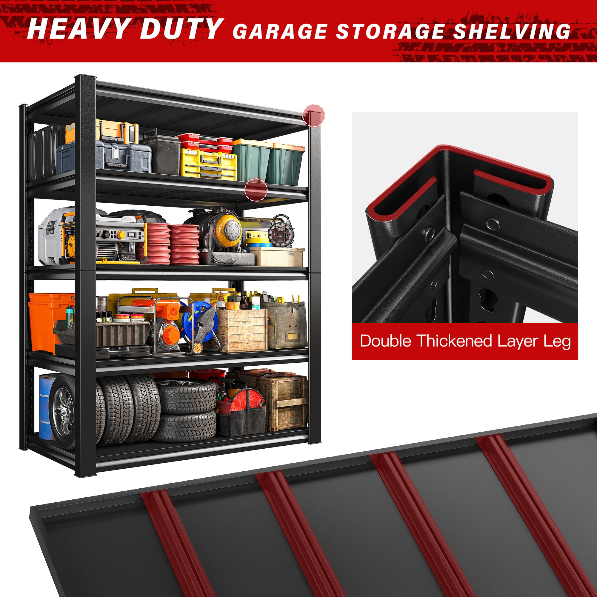 REIBII Garage Shelving Heavy Duty Storage Shelves Load 2500Lbs Adjustable Garage Shelves Heavy Duty Shelving 5-Tier Metal Shelving Unit Garage Storage Shelves Utility Racks, 40" W x18 D x72 H, 3 Pack