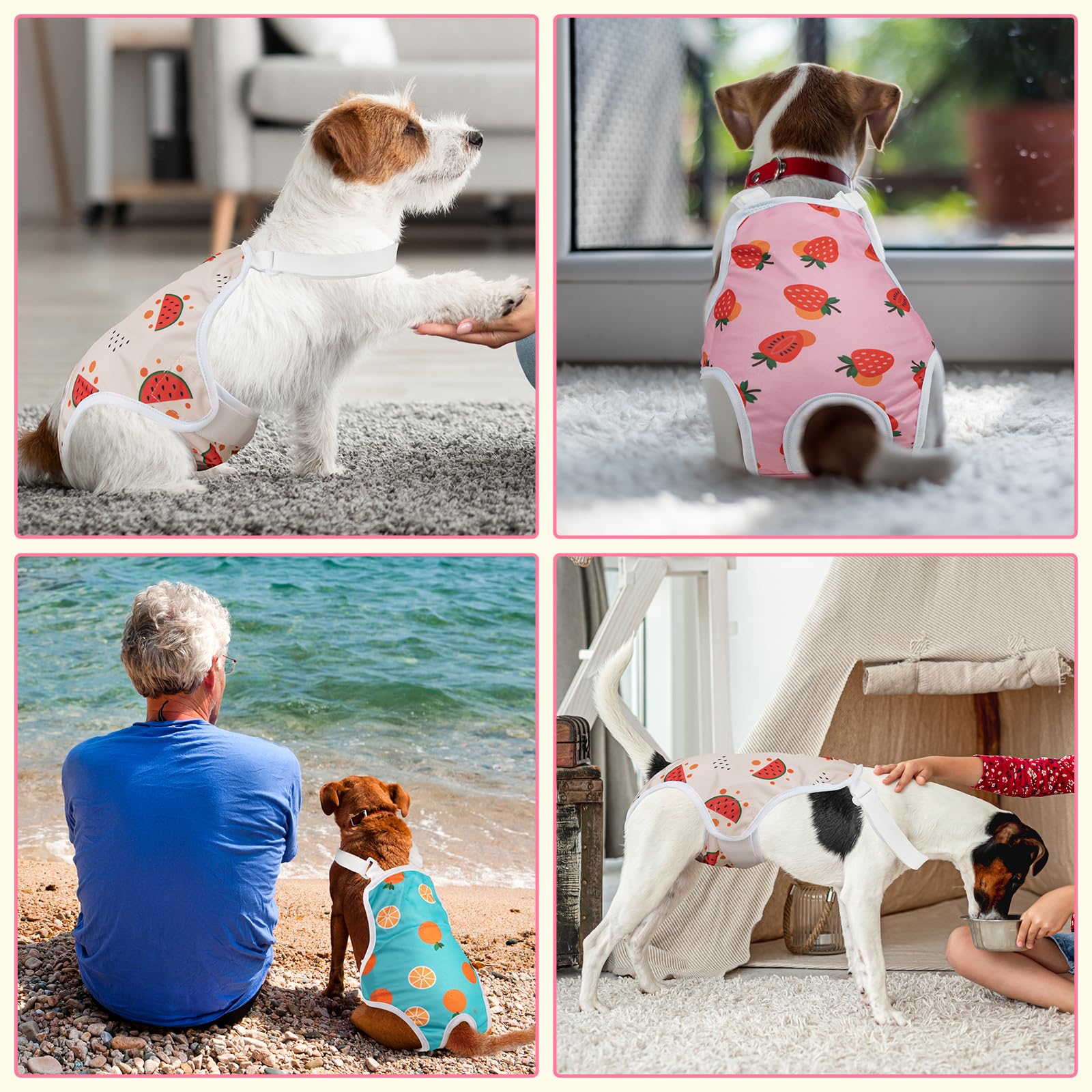 Jollywoods 3 Pack Washable Female Dog Diaper Onesie Sanitary Pantie with Adjustable Suspender, Reusable Fixed Doggie Diapers, Super Absorbent Leakproof for Small Medium Large Dog in Heat Cycle