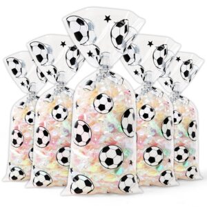 nepog soccer cellophane treat bags, 120 pieces soccer goodie bags football treat bags party favors clear candy cello bags with sliver twist ties for soccer birthday party favors supplies