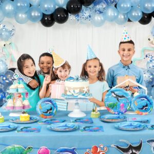 WERNNSAI Ocean Party Plates and Napkins Set - 48 Pcs Ocean Theme Party Decorations for Boys Kids Under the Sea Party Tableware Set for 16 Guests Sea Animal Underwater Birthday Baby Shower Party