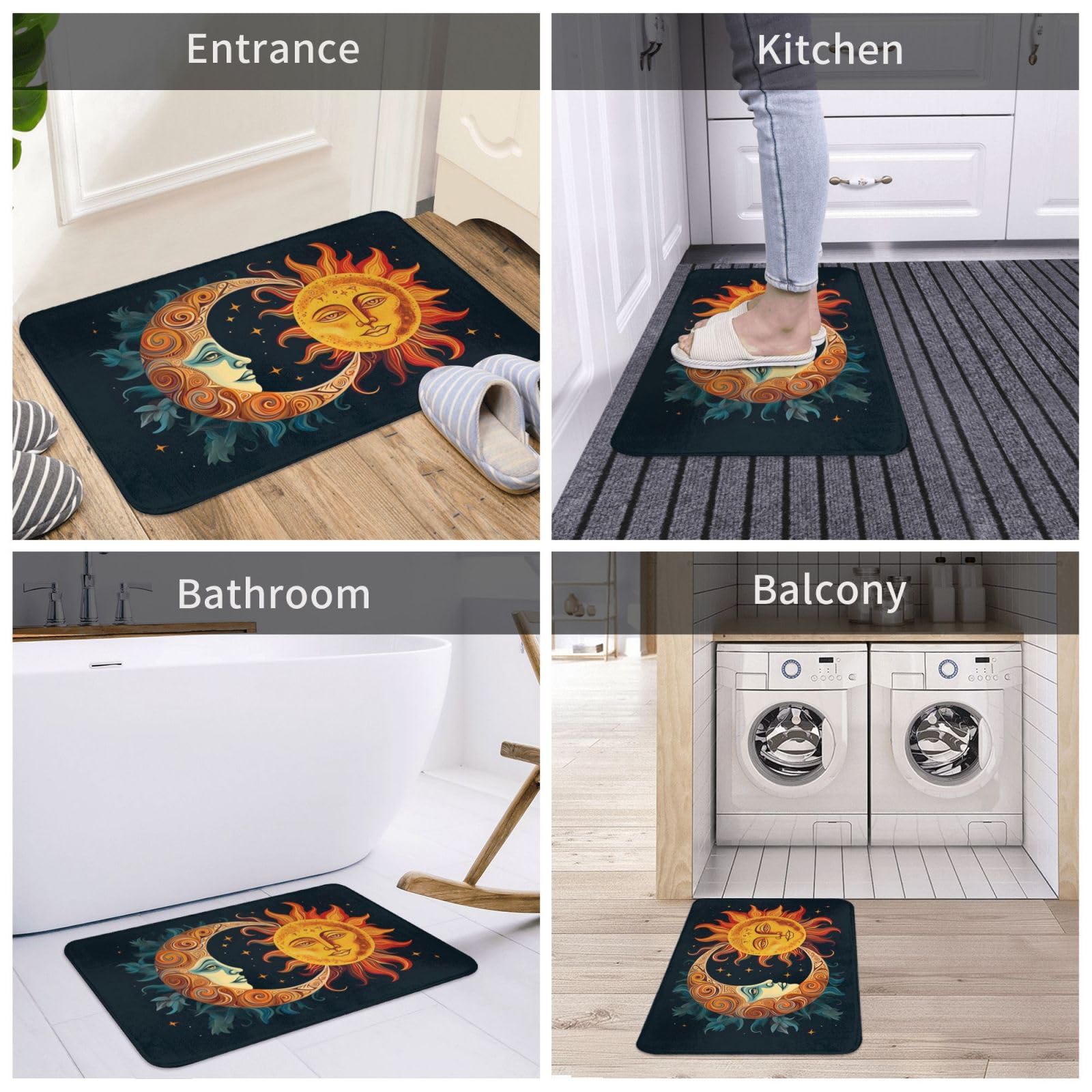 Stars and Sun Moon Welcome Door Mat Soft Floor Carpet Bath Rugs, 16x24in Area Rug for Indoor Outdoor Bathroom Kitchen Living Room Decoration