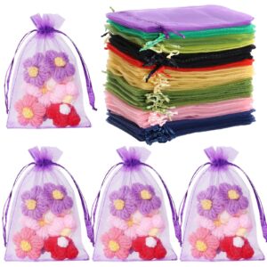 hopttreely 50pcs organza bags, mixed color 4x4.72(10x12cm) wedding party favor gift bag, satin drawstring organza pouch jewelry watch bags, mesh gift pouches mini candy bags