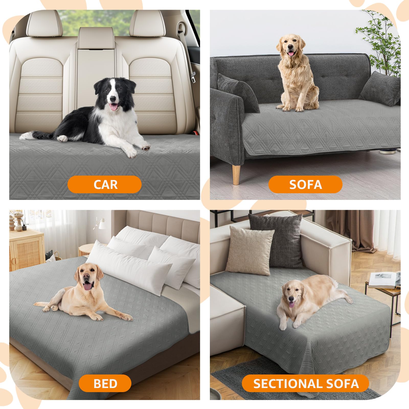 LOOBANI Waterproof Dog Blanket, Anti-Slip Bed Couch Covers for Dogs, 2 Pack Soft Pet Blankets to Protect Furniture Sofa Car for Puppy Cat Kids, 82×102in, Light Gray