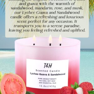 Lychee Guava Sandalwood Candle | Large 3-Wick Highly Scented Candle for Home | Natural Soy Candle 15.8 oz | Sweet & Refreshing Luxury Fragrance Candle | Relaxing Aromatherapy Candle for Women & Men