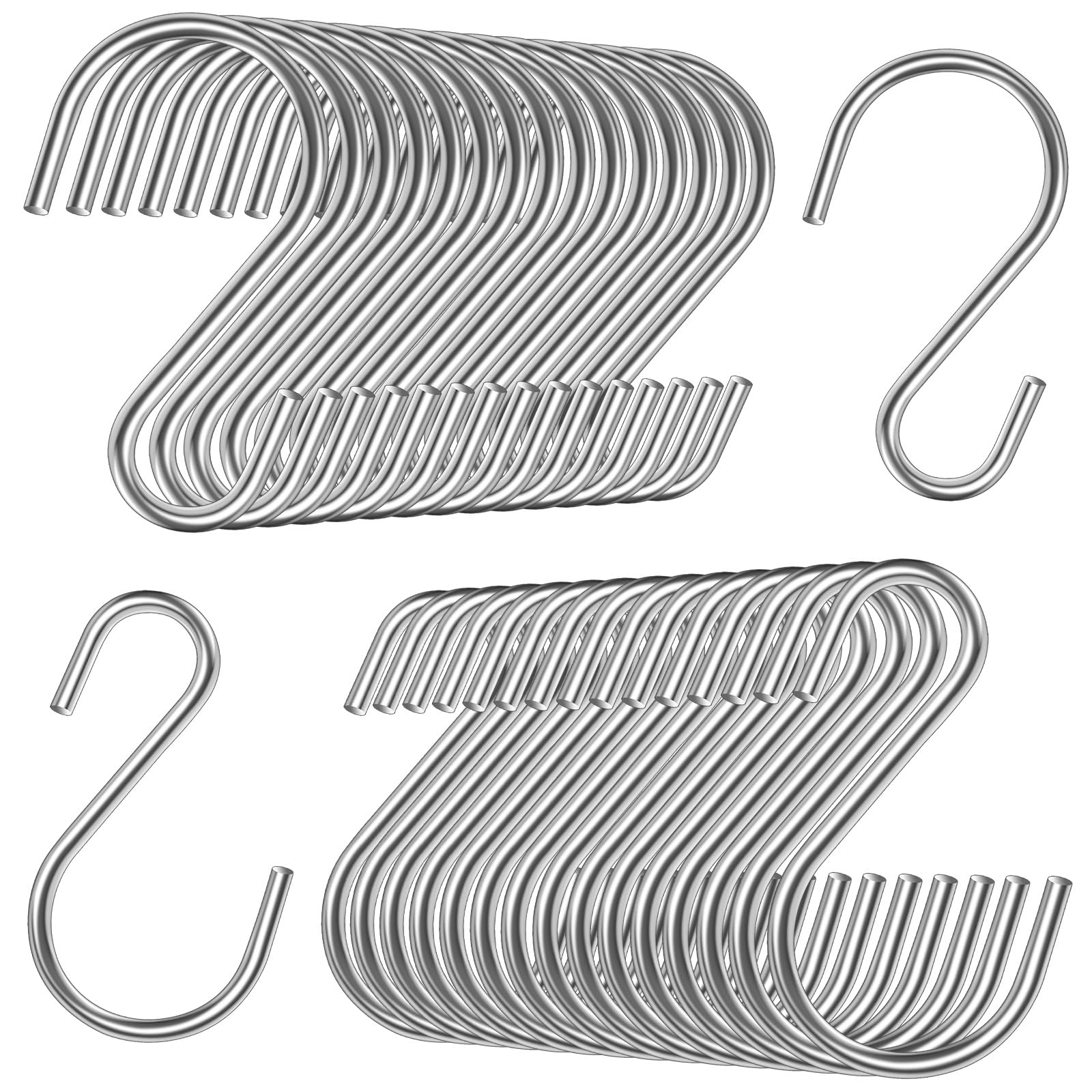 Dapute 60 Pack 1.8 inch Small S Hooks for Hanging, Stainless Steel S Hook Heavy Duty, Rust-Free Mini S Shaped Hooks for Wire Shelf Hanging Plants Jewelry Kitchen Utensils Ornament Light Mugs