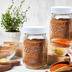 Regular Mouth Mason Jars 16 oz - (2 Pack) - Ball Regular Mouth 16-Ounces Pint Mason Jars with White M.E.M Food Storage Plastic Lids - For Storage, Freezing - Leak Proof, Microwave & Diswasher Safe