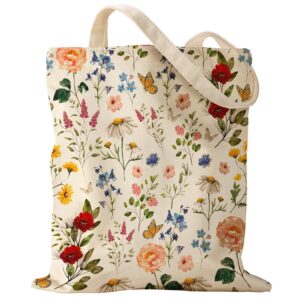 Miss Adola Aesthetic Canvas Tote Bag for Women - Flowering Shrub Reusable Tote Shoulder Bag Cute Funny Casual Sturdy Cloth Cotton Bag for Vacation, Shopping, Grocery, Work, Gym