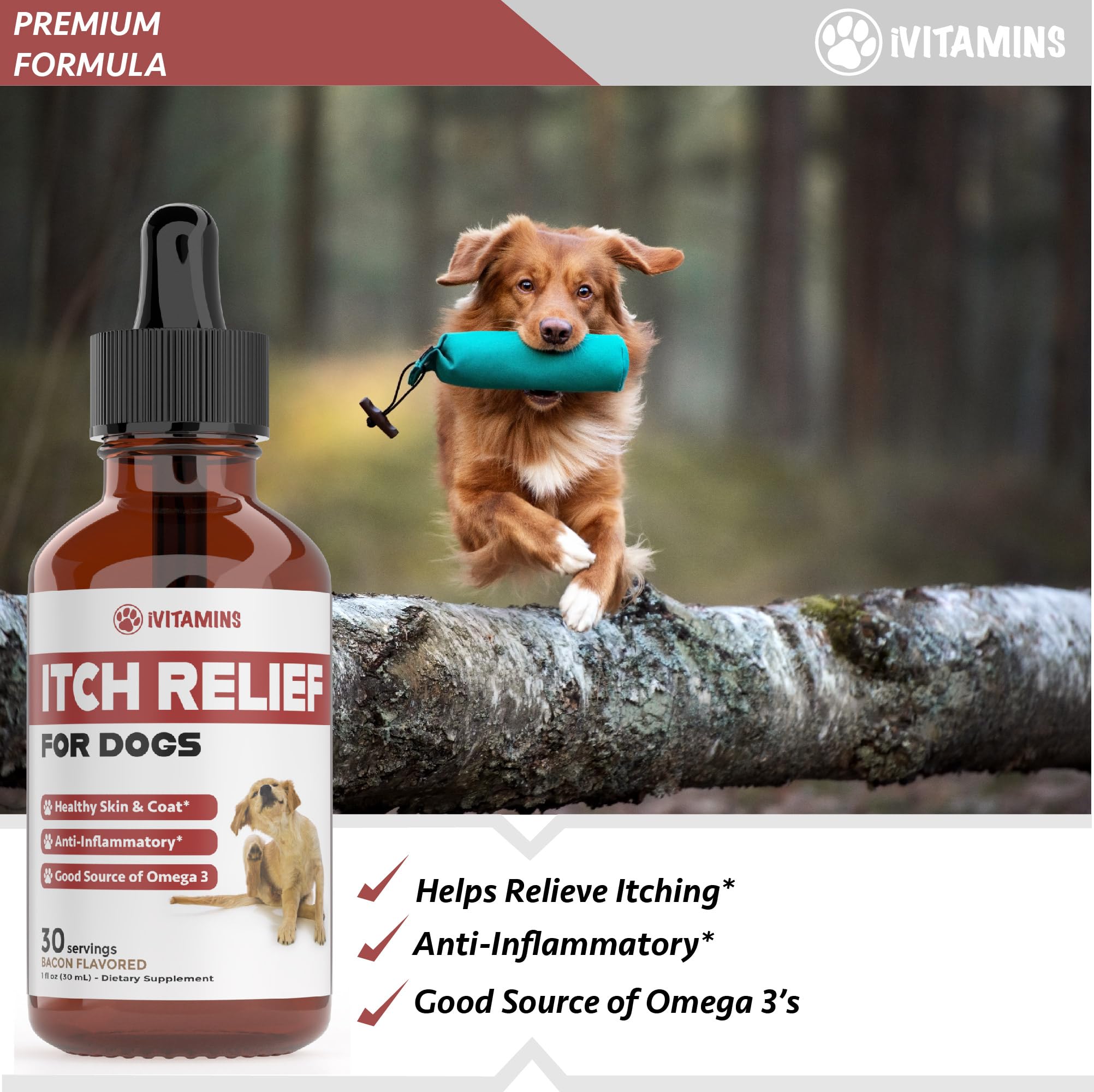 Itch Relief for Dogs | Dog Itch Relief | Helps to Naturally Relieve Itching, Allergies, & More by Improving the Skin & Coat Health | Allergy Relief for Dogs Itching | Dog Itching Skin Relief | 1 fl oz