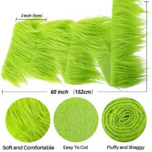 Sukh Shaggy Faux Fur Fabric - 2 x 60 inch Green Faux Fur Trim Precut Fabric Strips Soft Plush Fabric Fur Patches for Fuzzy Craft Christmas Tree Trim Gnome Beard Cosplay Costume, 2 Pack