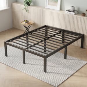 novilla full size bed frame, 14 inch metal platform bed frame full size with storage space under bed, heavy duty steel slat support, easy assembly, no box spring needed