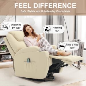 Korser Recliner Chair, Rocking Chair with Massage and Heat, 360° Swivel Recliner Chairs for Adults, Rocker Manual Recliner with Remote Control and Cup Holder for Living Room, Bedroom, Nursery