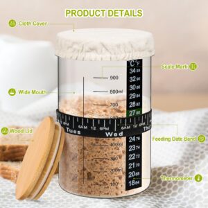 2 Packs Sourdough Starter Kit with 32 Oz Glass Jar, Sourdough Starter Jar Kit with Thermometer, Feeding Date Band, Silicone Tool, Reusable Sourdough Baking Supplies for Beginner Making Sourdough Bread