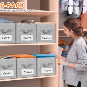 MISSLO 6 Pack Closet Storage Bins for Shelves with Label Holders Linen Closet Storage Basket for Organizing Clothes Organizers Non-Metal Fabric Storage Bin Organizer, Gray