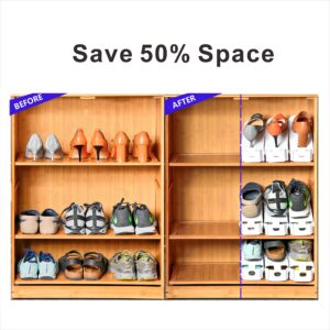 Yashong Shoe Slots Organizer, 24PCS Adjustable Double Layer Stack Shoe Rack, 50% Space-Saving Storage Rack Holder, White