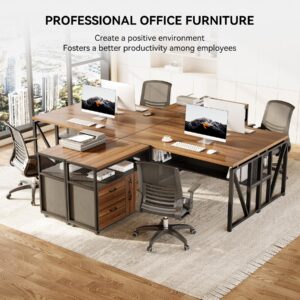 LITTLE TREE 55" Executive Computer Desk and Lateral File Cabinet, L-Shaped Office Desk with Storage for Home Office, Study Writing Workstation, Walnut + Black