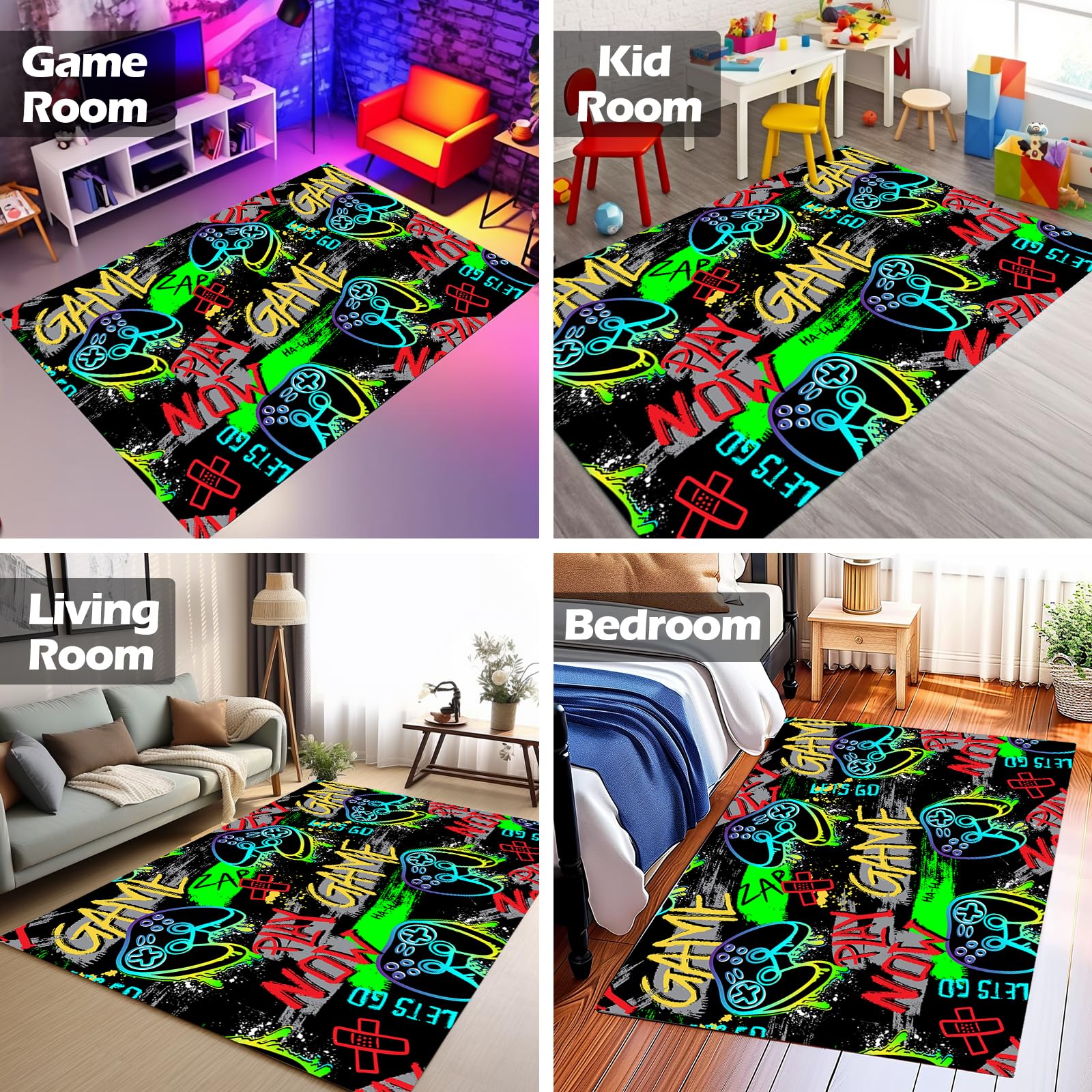 Osimiccp Gamer Rug for Boys Room 5'x7' Non-Slip Gaming Rug,Cool Graffiti Gaming Carpet for Bedroom Living Room Game Room Rug Decor