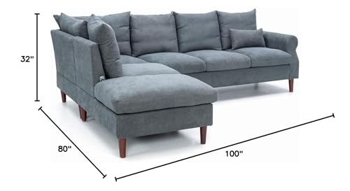 Panana Convertible Sectional L-Shaped Couch with Built-in USB Port Chaise for Living Room, 6 Seats Oversized Sofas with Cushion Backrest (Gray Linen, Rolled Arm-Left Corner)