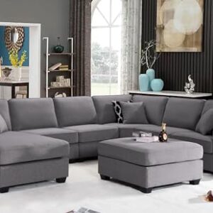 Legend Vansen 137'' Flexble Combination Reversible Moddule Upholstery Sofa Couch Sectional, Dark Grey