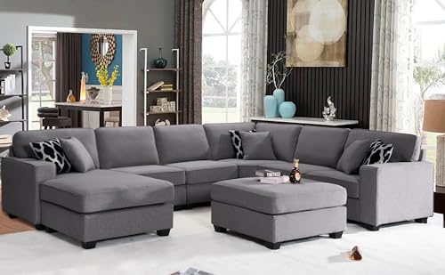 Legend Vansen 137'' Flexble Combination Reversible Moddule Upholstery Sofa Couch Sectional, Dark Grey