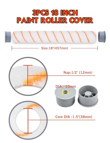 ROLLINGDOG 18" Paint Roller Covers - Large Paint Roller Sleeves for Ceiling,Wall,Floor,Decks Painting (Pack of 3,Polyester)