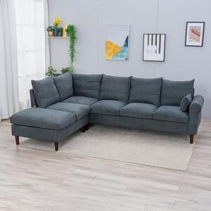 Panana Convertible Sectional L-Shaped Couch with Built-in USB Port Chaise for Living Room, 6 Seats Oversized Sofas with Cushion Backrest (Gray Linen, Rolled Arm-Left Corner)