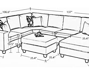 Legend Vansen 137'' Flexble Combination Reversible Moddule Upholstery Sofa Couch Sectional, Dark Grey