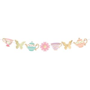 xo, fetti tea party gold foil banner - 5 ft. | fun partea flower birthday decorations, butterfly garden party baby shower supplies, easter photobooth backdrop, mother's day