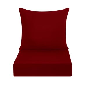 downluxe Outdoor Deep Seat Cushions Set, Waterproof Memory Foam Patio Furniture Cushions with Zipper for Outdoor Chair Sofa, 24" x 24", Burgundy, 2 Piece Set