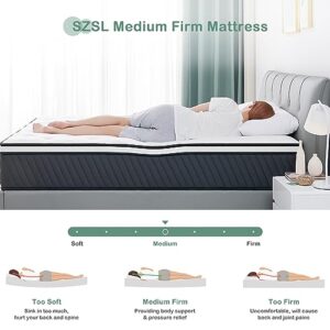 Full Size Mattress, SZSL 12" Hybrid Memory Foam and Individual Pocket Springs Mattress for Comfy Support and Pressure Relief, Medium Firm Mattress in a Box, Motion Isolation, CertiPUR-US Certified