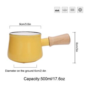 Japanese Enamel Milk Pan With Handle, Small Saucepans, Solid Color Milk Pot, For Cooking Milk, Porridge, Complementary Food-Yellow-500ml