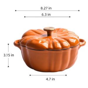 Enameled Cast Iron Dutch Oven with Lid –Pumpkin Cocotte – Non Stick Dutch Oven Pot – Sturdy Ovenproof Stockpot Cookware – Enamelled Cooking Pot – Oversized Handles (1.6-quart)