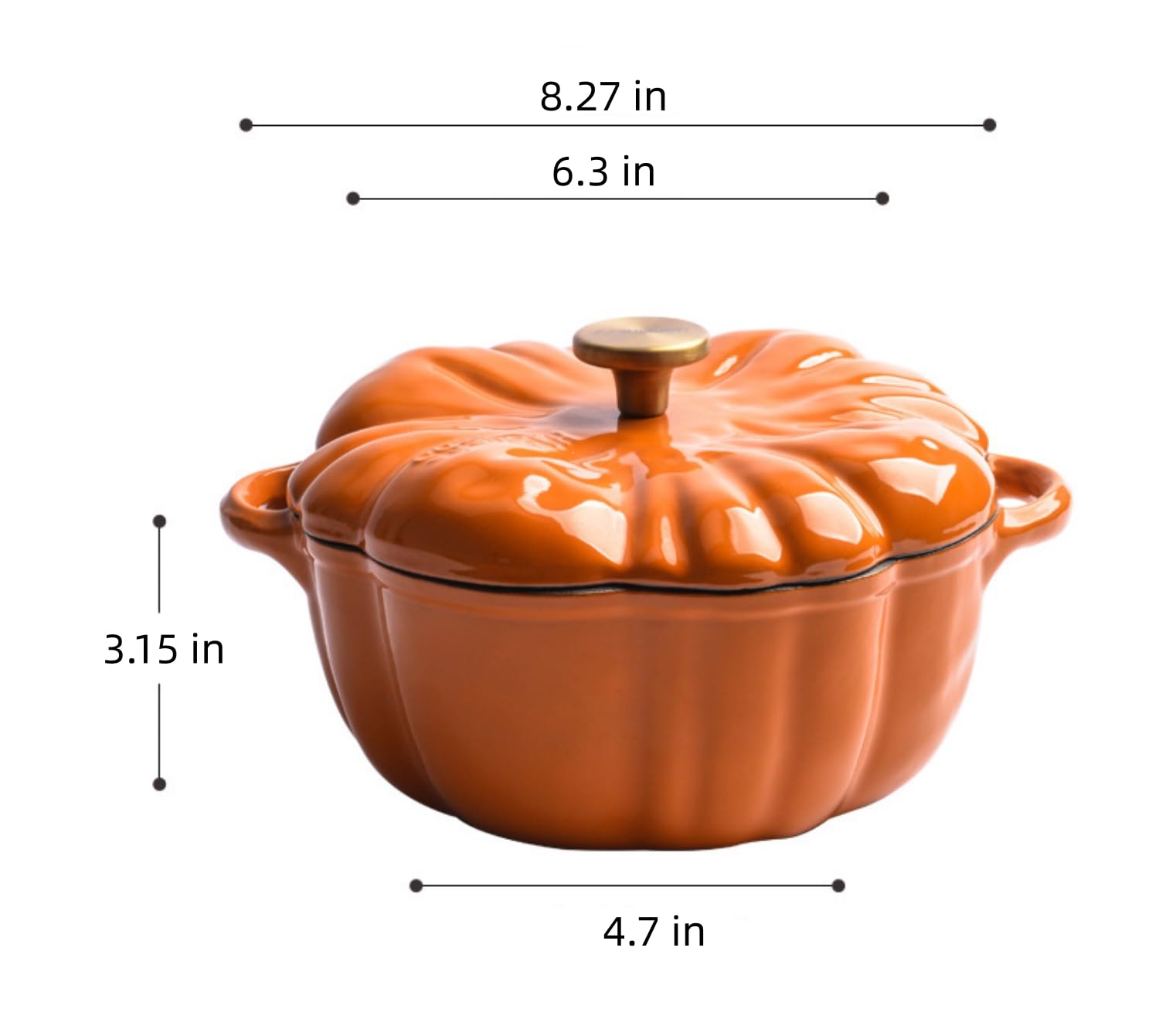 Enameled Cast Iron Dutch Oven with Lid –Pumpkin Cocotte – Non Stick Dutch Oven Pot – Sturdy Ovenproof Stockpot Cookware – Enamelled Cooking Pot – Oversized Handles (1.6-quart)