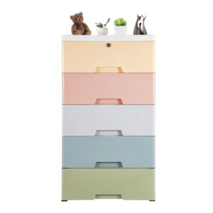 luoshaliya 5-drawer storage cabinet, stackable vertical storage tower with key, organizer unit for hallway entryway, storing books, office supplies