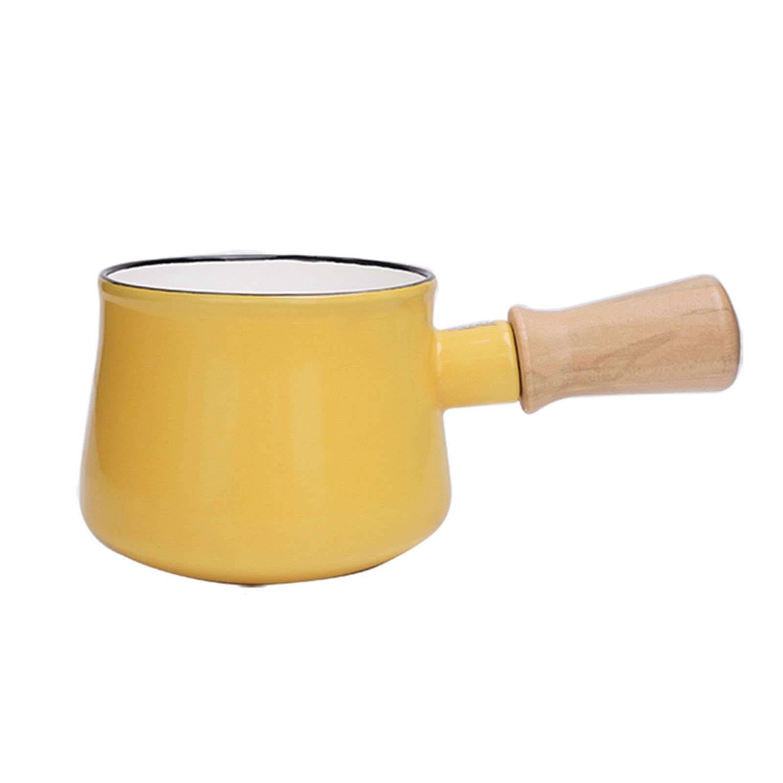 Japanese Enamel Milk Pan With Handle, Small Saucepans, Solid Color Milk Pot, For Cooking Milk, Porridge, Complementary Food-Yellow-500ml