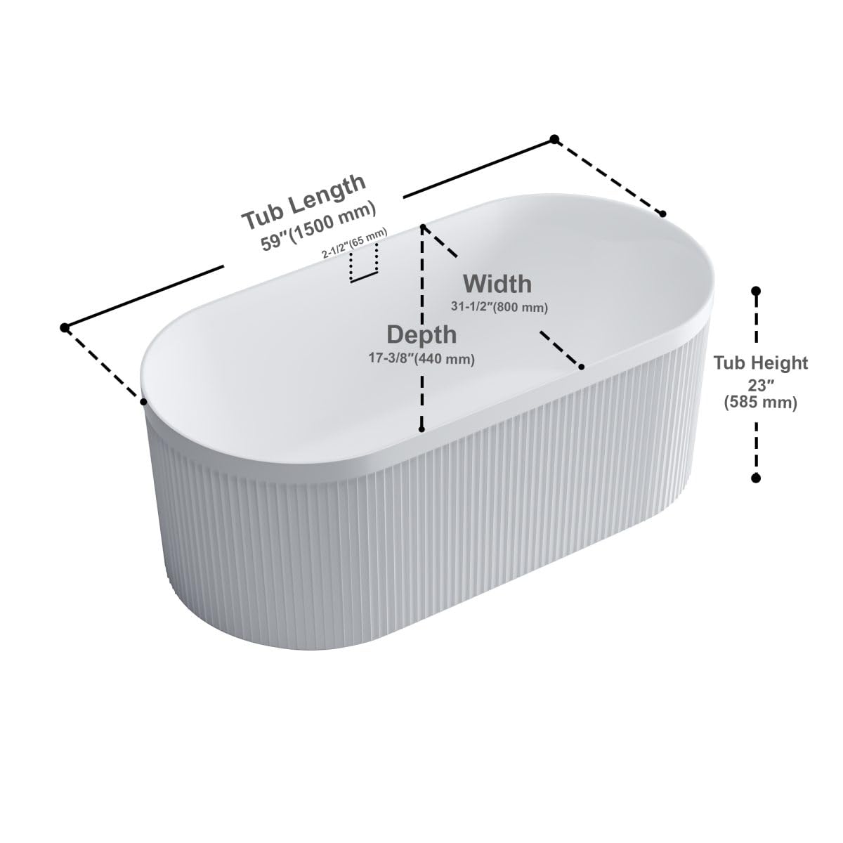 Dowell Fluted Acrylic Soaking Tub 59", Matte White