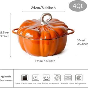 4qt Pumpkin Dutch Oven –Pumpkin Cast Iron Dutch Oven –Pumpkin Shape Cooking Pot Enamel Pot – Enamelled Cooking Pot –Serves 3-5, Christmas Decorative Pots Gifts