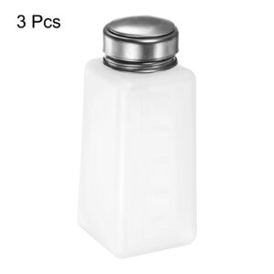 HARFINGTON 3pcs Solvent Alcohol Dispensers 250ml(8.5oz) Push Down Liquid Dispenser Pump with Sealing Stainless Steel Lid for Acetone Cleanser Polish Remover, White