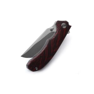 Miguron Knives M Centurion Flipper Folding Knife 3.5" 14C28N Stonewash And Satin Blade Red Damascus G10 Handle Pocket Knife MGR-812DRD