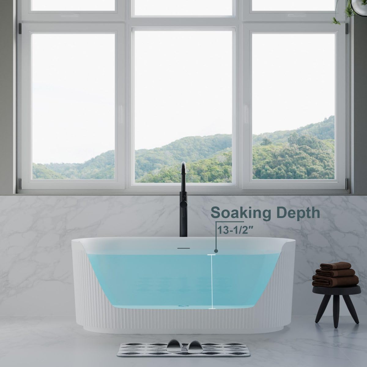 Dowell Fluted Acrylic Soaking Tub 59", Matte White