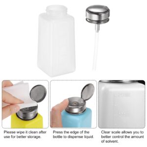 HARFINGTON 3pcs Solvent Alcohol Dispensers 250ml(8.5oz) Push Down Liquid Dispenser Pump with Sealing Stainless Steel Lid for Acetone Cleanser Polish Remover, White