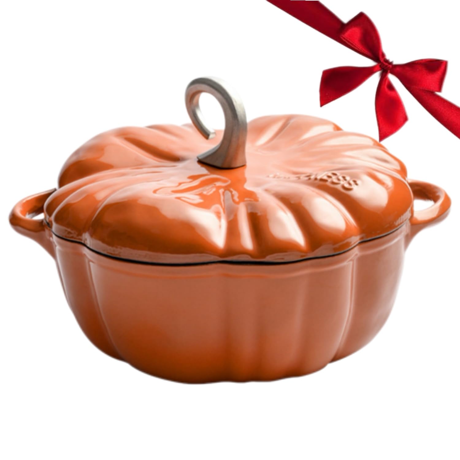 4qt Pumpkin Dutch Oven –Pumpkin Cast Iron Dutch Oven –Pumpkin Shape Cooking Pot Enamel Pot – Enamelled Cooking Pot –Serves 3-5, Christmas Decorative Pots Gifts