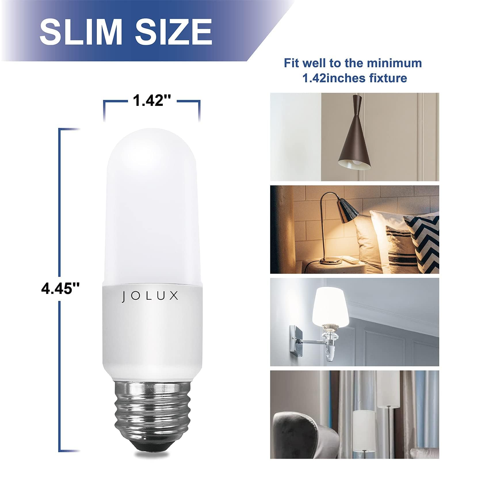 Jolux LED Bright Stik Dimmable,led Bulbs 60 watt Equivalent,5000K(Daylight) led Enclosed Fixture Rated, 8.5 Watt 800 Lumen,Standard Medium Screw Base,E26 led Bulb Narrow,6 Count (Pack of 1)