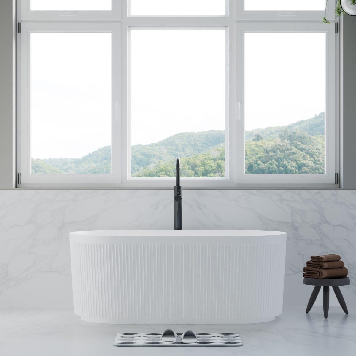 Dowell Fluted Acrylic Soaking Tub 59", Matte White