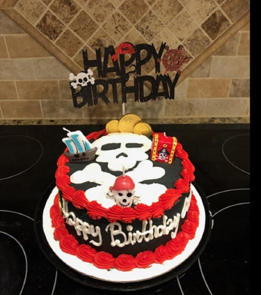 Pirate Themed Birthday Cake Candles (Set of 6) Treasure Chest, Skull, Sword, Pirate Hat, Pirate Ship and a Parrot. Great Cupcake Topper Candle (1 Set)